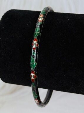Vintage Floral Enamel Black Bangle Stacking Bracelet